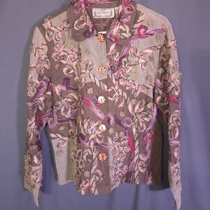 Life Style Lightweight Button Down Jacket Size Small‎ Artsy Art To Wear